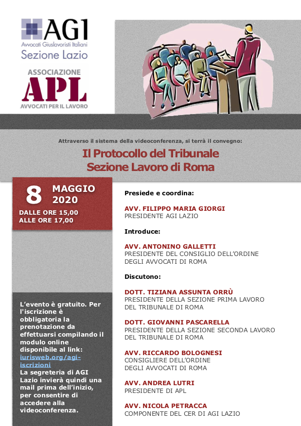 ROMA, 8 maggio 2020 – Webinar "Il Protocollo delle Sezioni Lavoro di Roma"